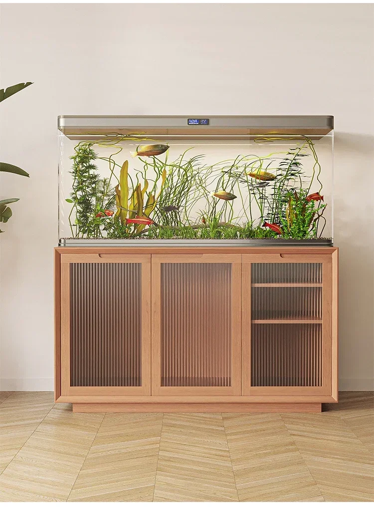 Solid Wood Rattan Living Room Aquarium Base Cabinet  Base Storage Office Fish Tank Table Stand