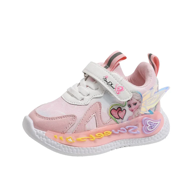 

Disney Girls Running shoes Frozen ELsa New Flashing LED Student children Sneakers Light Up Casual Shoes