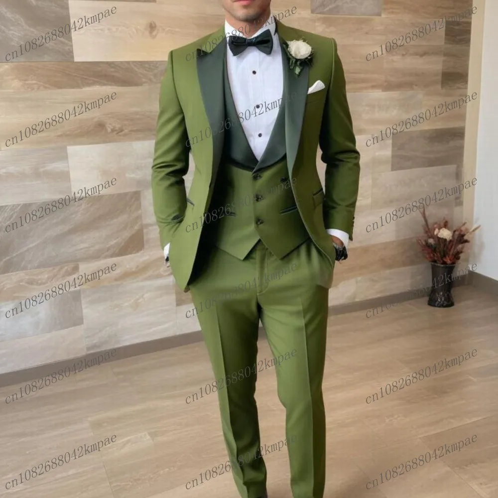

Новый армейский зеленый деловой мужской костюм для жениха, жениха, свадебной вечеринки, выпускного вечера, деловые мужские смокинги, комплект из 3 предметов, пиджак, жилет, брюки