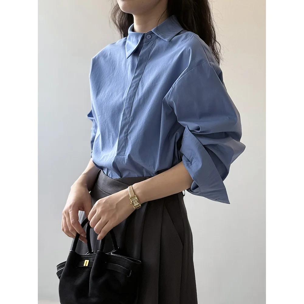 

Высококачественная женская рубашка с длинными рукавами и диагональной планкой, осенний ленивый стиль, свободный дизайн, нишевый топ