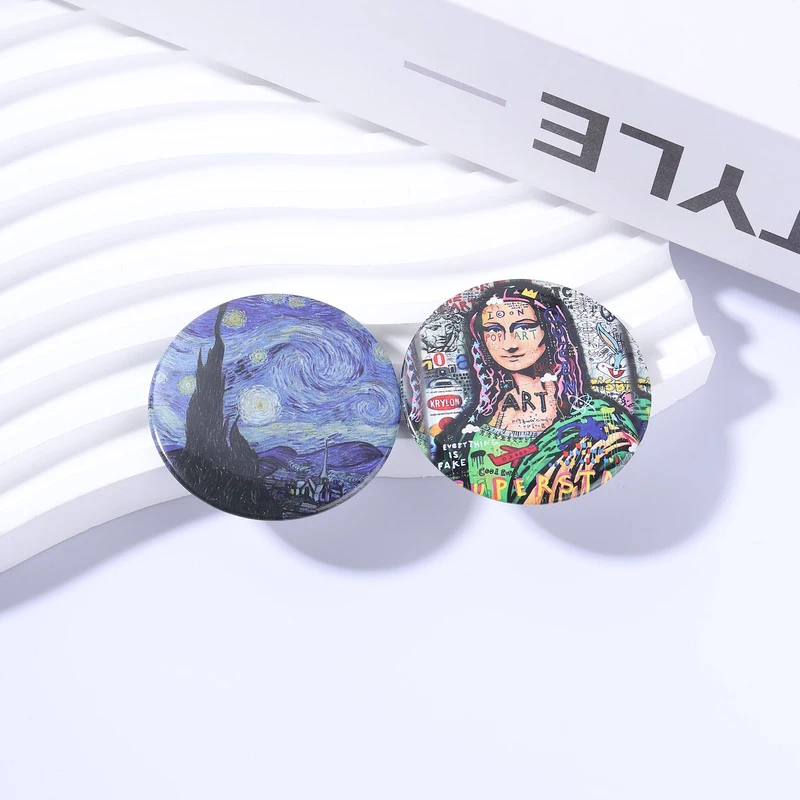 Creative Art Reproduction Badge Pin, Starry Sky Vortex and Graffiti Smile Pattern, Metal Pin, Neutral Design, Gift for Friends
