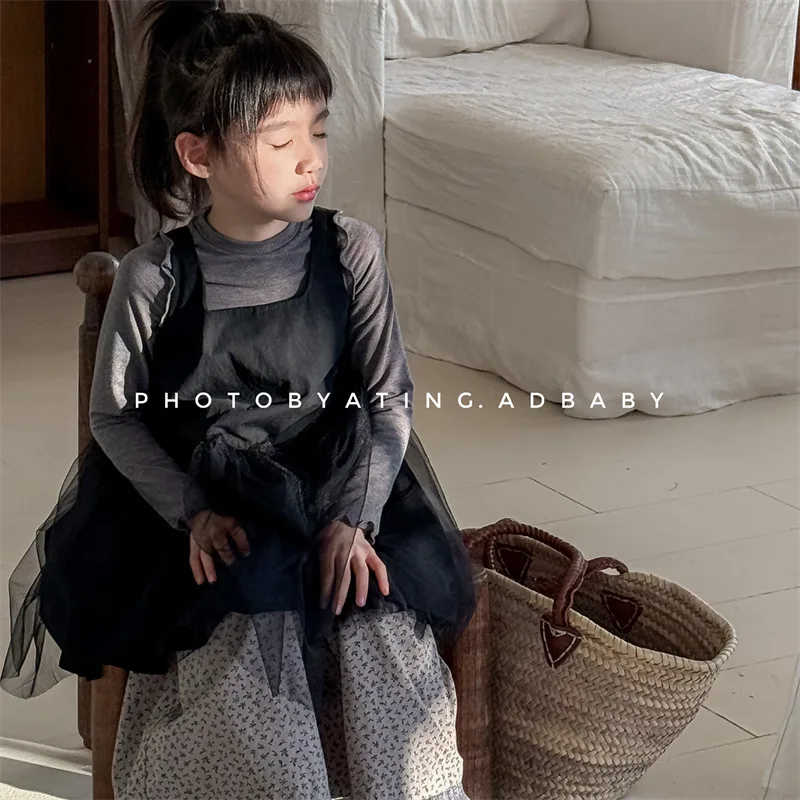 Girls Sweet Gauze Dress Baby Cute Princess Dress Kids Clothes 2025 Autumn New Children Sleeveless Strap Dress