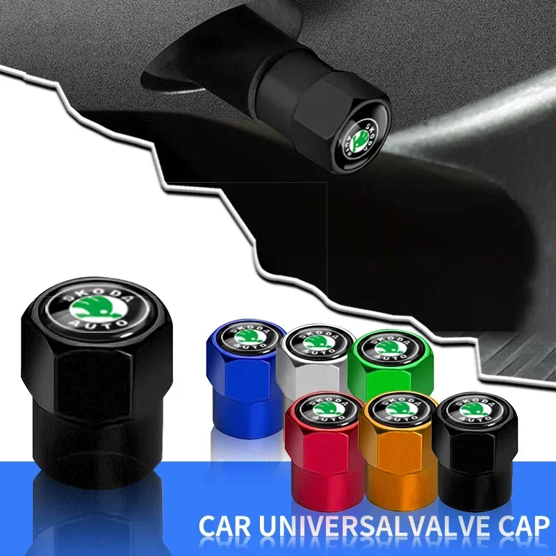 4pc Car Tire Valve Cover Hexagonal Cap Air Dustproof For Skoda Octavia MK2 MK1 2 3 A5 A7 A8 Karoq Fabia Superb Rapid Kamiq Scala