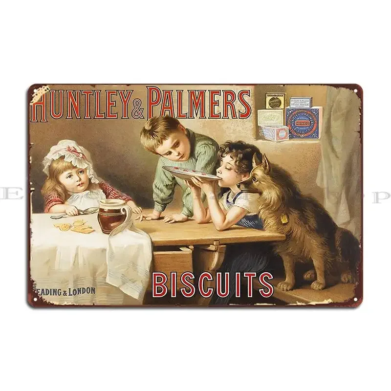 Póster publicitario antiguo de lectura de galletas de Huntley y Palmers, carteles artísticos de Metal, impresión de carteles de estaño para fiesta, cueva y Club