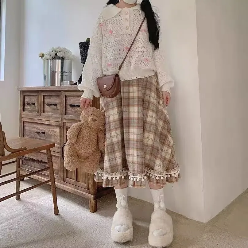 Spódniczka w kratę Lolita dla kobiet, słodka, kawaii, szykowna, vintage, jesienno-zimowa, w stylu preppy, uniwersalna, spódnice Harajuku Kawaii, odzież Y2k