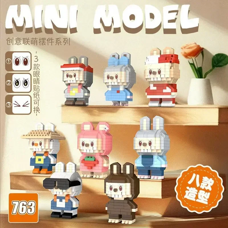 Kawaii Labubu Micro Building Blocks Loopy Cosplay Disney Sanrio Labubu Figure Model Assembled Mini Brick Toys for Kids Gift