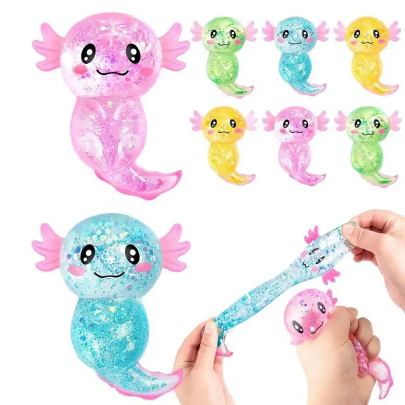 Axolotl Stress Relief Toy Glitter Sequins Squeeze Fidget Toy for Anxiety Decompression Cute Reliever Gifts for Kids and Adults