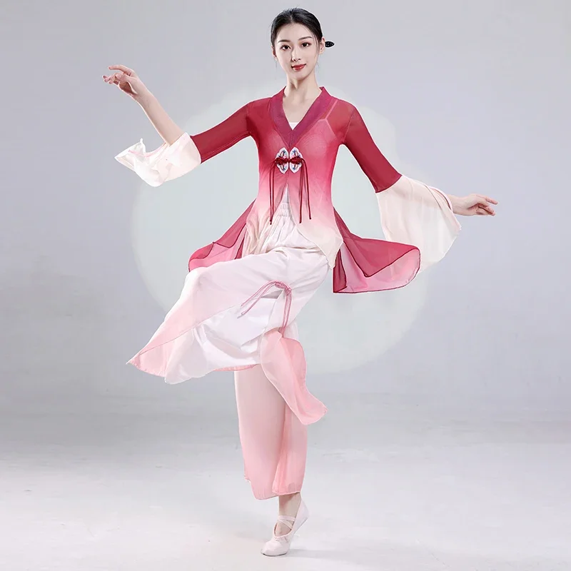 

Chinese Style Folk Dance Classical Dance Wear Elegant Cardigan Practice Clothes Yangko Hanfu National Waist Drum Suit Fan Dance