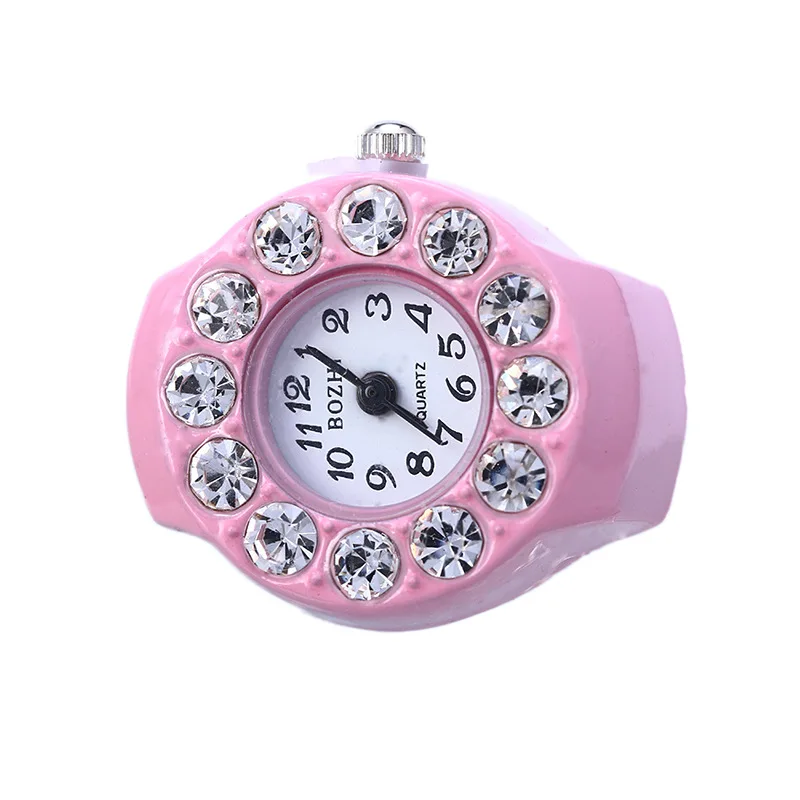 Diamond Finger Ring Watch Mini Small Elastic Steel Metal Strap Alloy Watches Rings Jewelry Clock Female Women Girl Quartz Watch