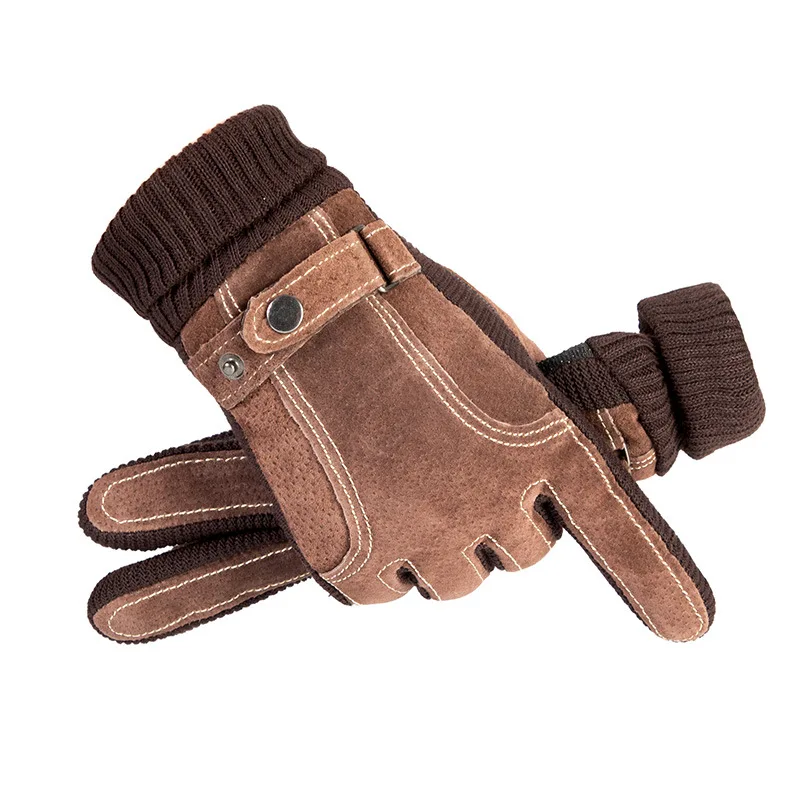 Full Finger Winter Cycling Gloves Non Slip Cold Resistant Pigskin Fleece Lined Touchscreen Warm Gloves for Men and Women