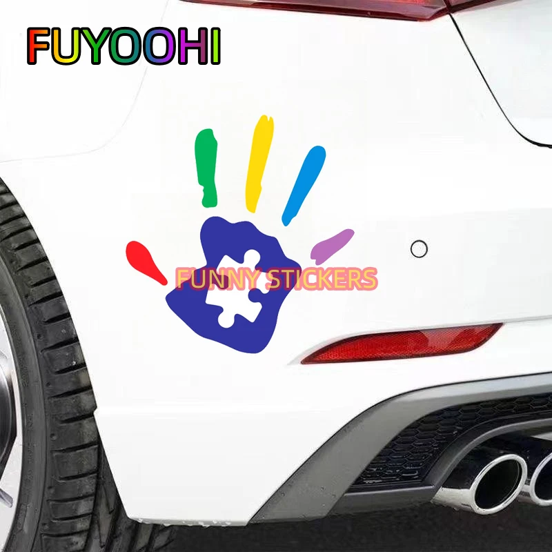 FUYOOHI Colorful Autism Hand Car Stickers, For Laptop Phone Car Truck Van SUV Motorcycle Vehicle Window Bumpers Crafts Decals