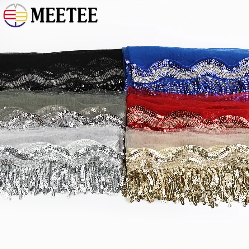 

1/2/5Yards Meetee 8cm Sequin Tassel Fringe Lace Trim Latin Dress Decoration Tassels Embroidery Craft Material Sewing Accessories