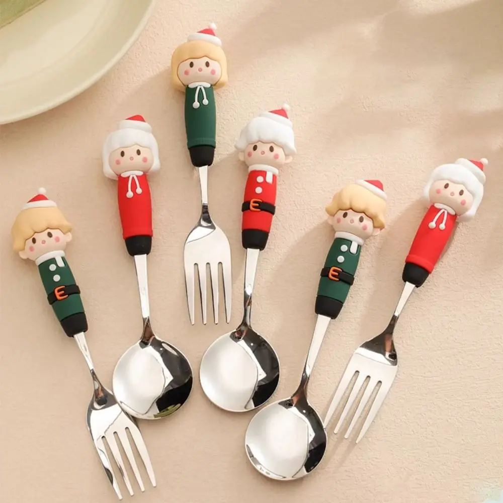 Portable Cute Stainless Steel Spoon Cartoon Christmas Fork Girl Tableware Rice Spoon Office Workers