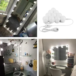10PCS LED Make up Mirror Light Bulbs USB Hollywood Vanity Makeup Mirror Lights Bathroom Dressing Table Lighting Dimmable