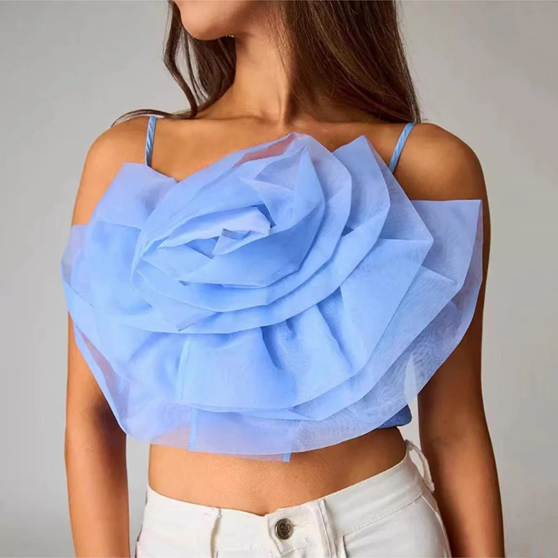 Women's Camisole Organza Three-dimensional Flower Camisole Holiday Style Top Short Vest