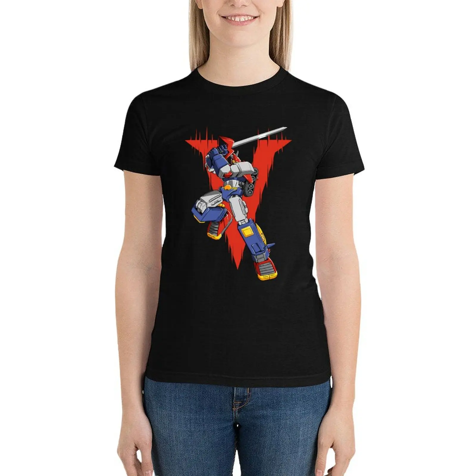 Camiseta Voltes V feminina, tops de verão, roupas vintage, camisetas fofas para mulheres