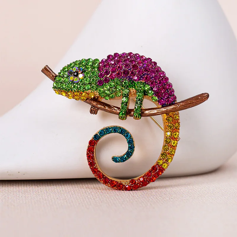 Large Lizard Chameleon Brooch Animal Coat Pin Rhinestone Fashion Jewelry Enamel Accessories Ornaments 3 Colors Pick 2021