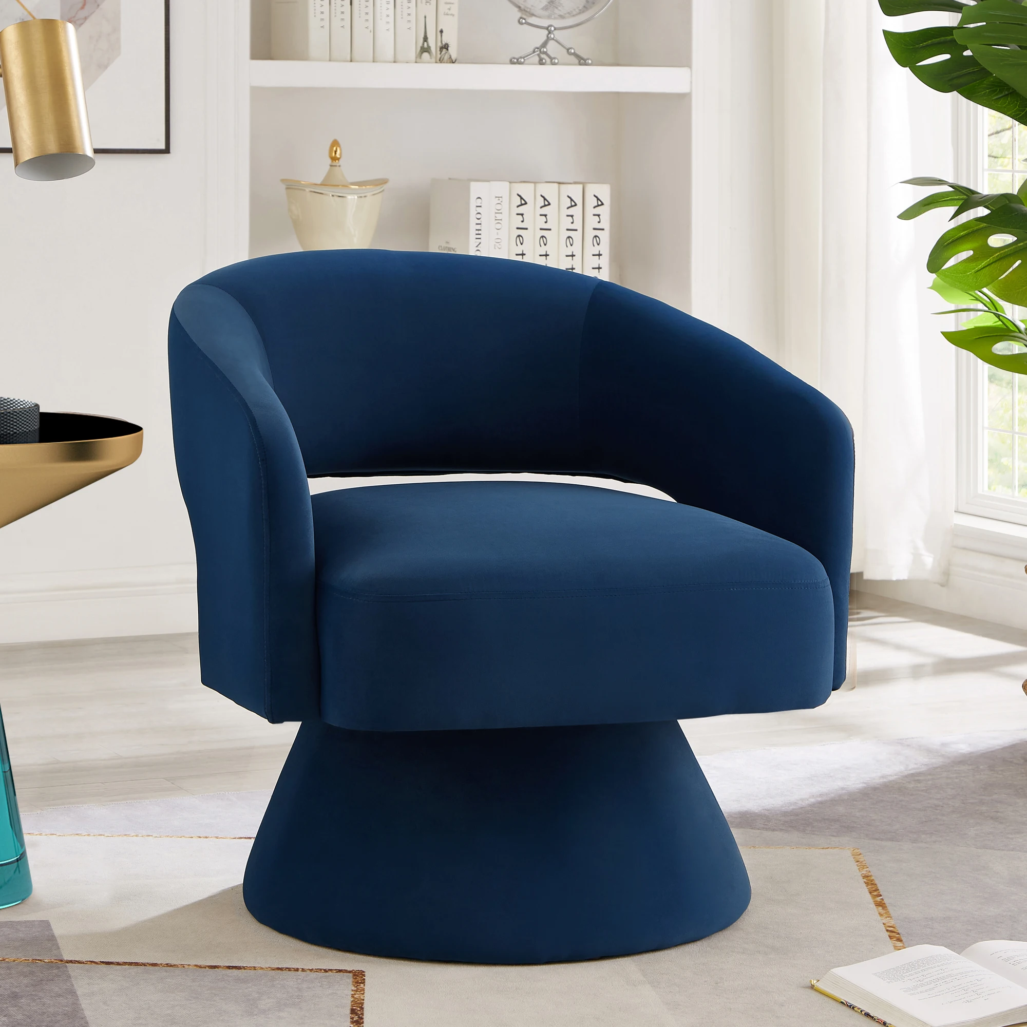 Modern Swivel Chair Upholstered Velvet Round Accent Armchair 360° Comfort Swivel With Open Backrest Living Room Single Chair