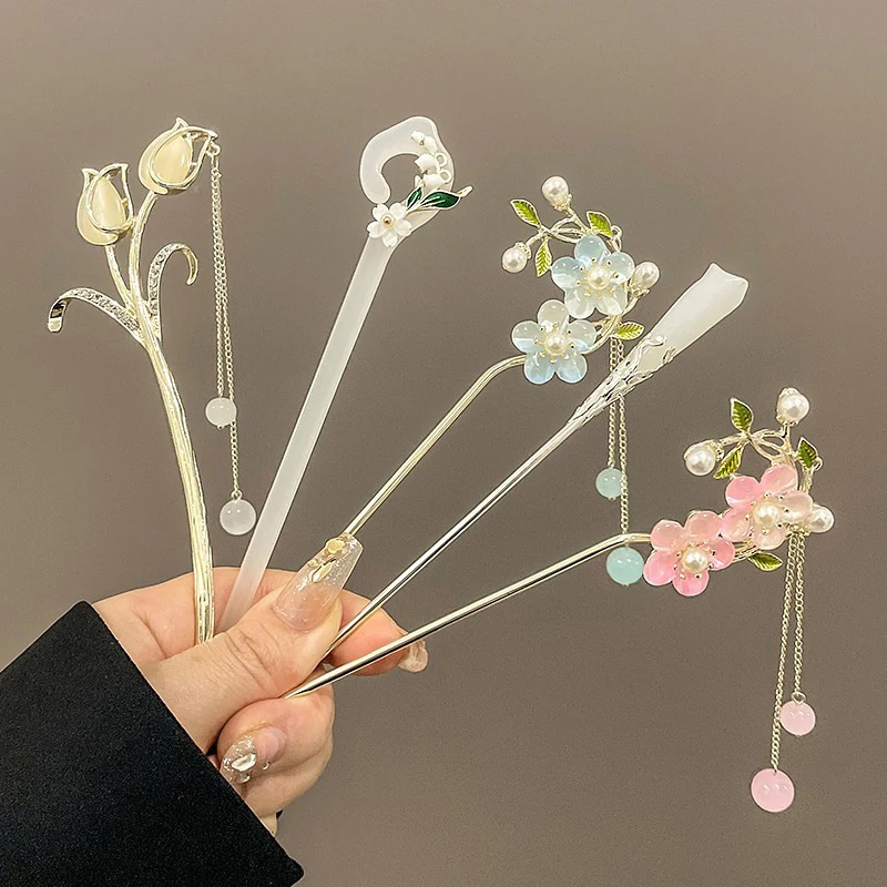 Classic Chinese Style Hair Stick For Women Butterfly Flower Rabbit Handmade Hairpins Hair Ornaments Vintage Jewelry Accessories