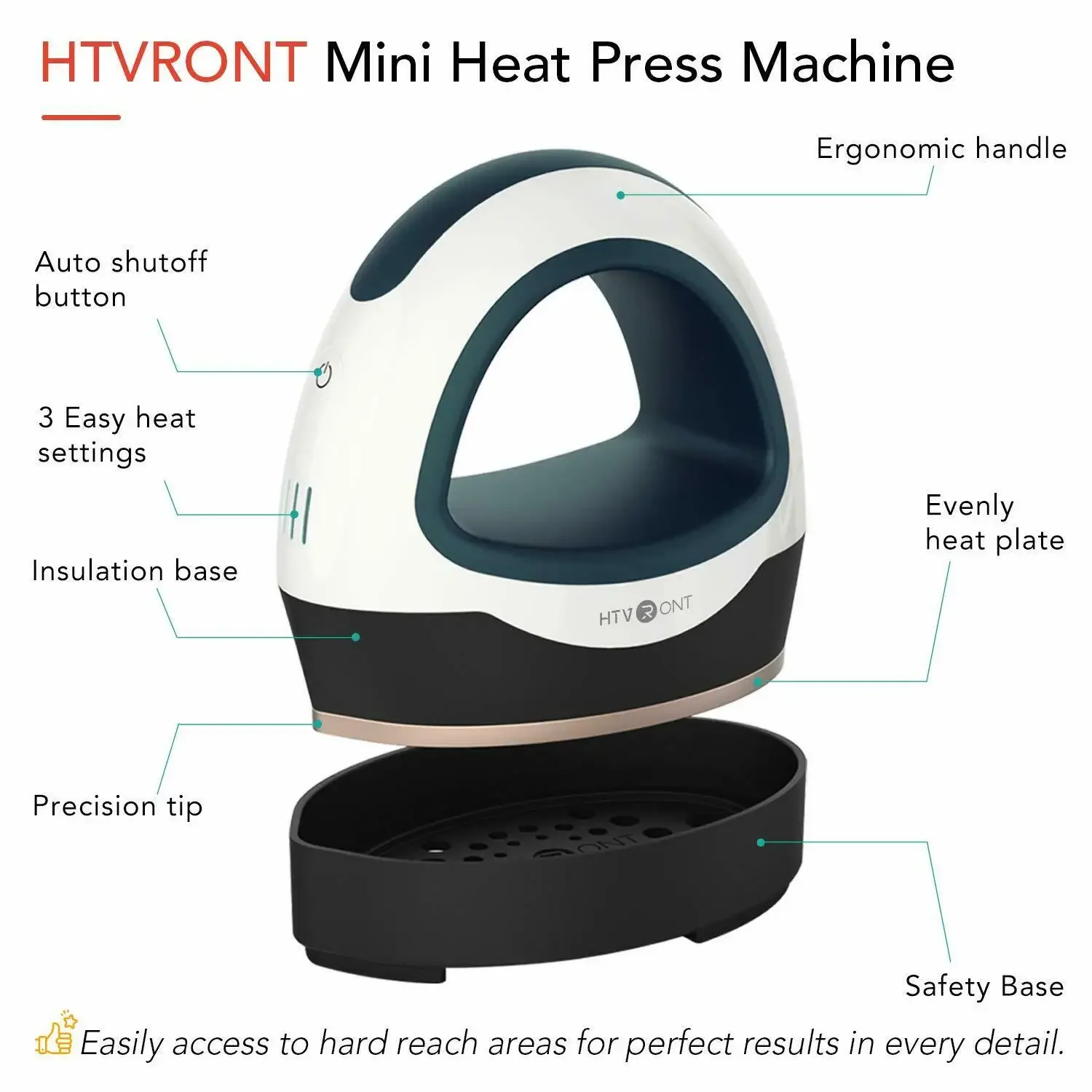 HTVRONT Portable MINI Heat Press Machine DIY Auto Easy Heating Transfer Iron On HTV for Clothes Bags Shoes Hat T-shirts Printing