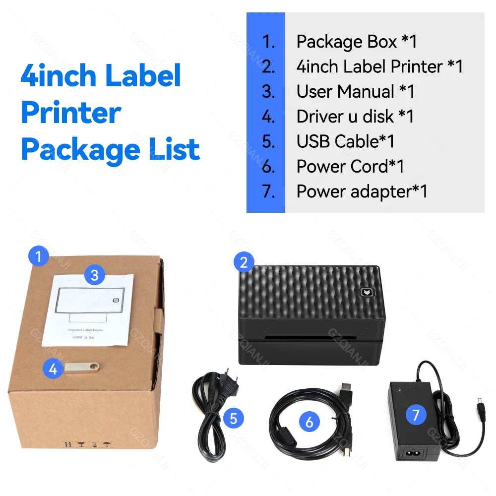 GZQIANJI 4inch USB Bluetooth Wireless Label Shipping Printer Maker With Self-adhesive Label for Business Barcode Express Print