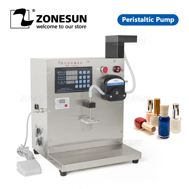 ZONESUN Semi Automatic Peristaltic Pump Nail Polish Thick Liquid Honey Filling Machine Single Nozzle Pigment Vial Bottle Filler