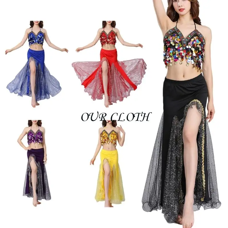 Odzież do tańca brzucha premium Bezpieczna, błyszcząca aplikacja Strój do tańca z elastycznego materiału zapewniający energiczne