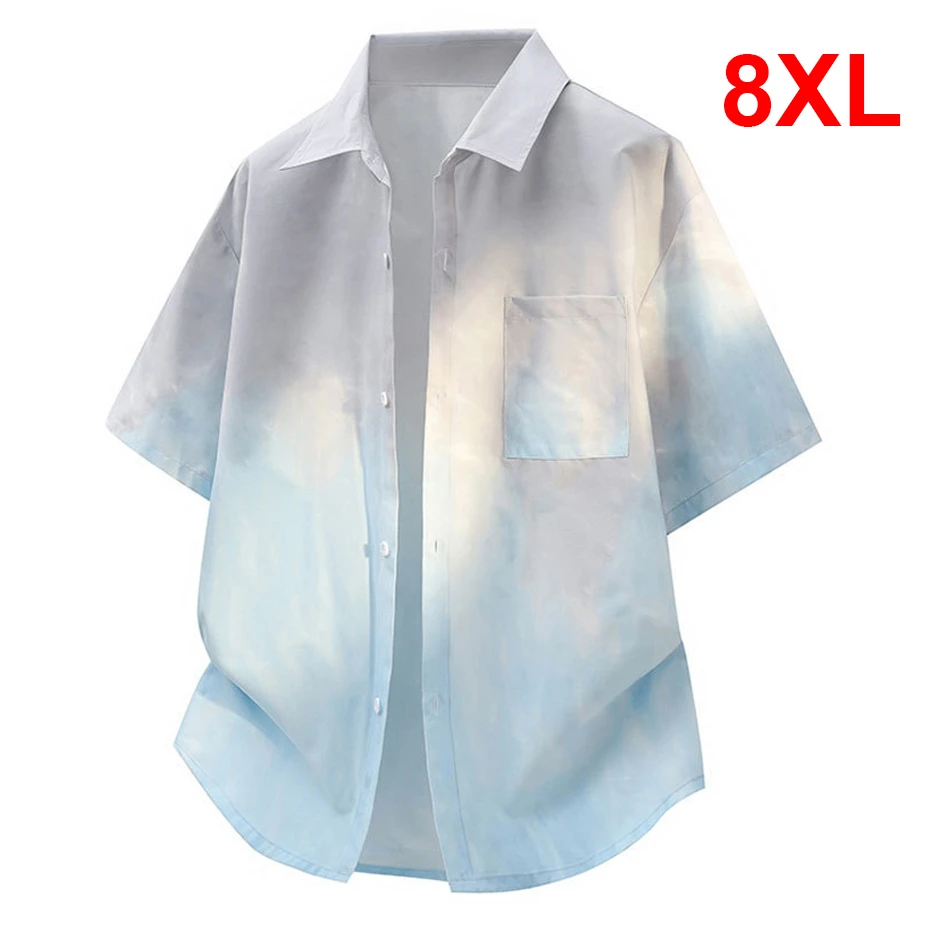 

Summer Cargo Shirts Men 8XL Plus Size Short Sleeve Shirts Fashion Casual Tie Dye Shirts Male Summer Tops Big Size 8XL