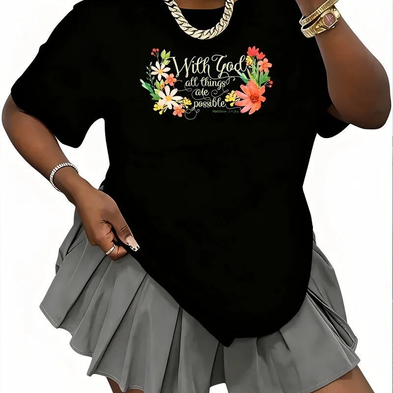 With God All Things Are Possible Women's 100% Cotton T-Shirt Fun Print Short Sleeve Top Casual Round Neck Tee S-5Xl