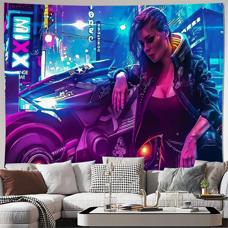 Stylish Urban Futuristic Wallpaper Neon Lights Cyberpunk Art for Living Room Decor Wall Stickers 3D Printings Customizable Size