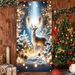 Christmas Merry Banner,Festive Reindeer Polyester Door Cover, Non-Electric Holiday Decor for New Year & Christmas Party