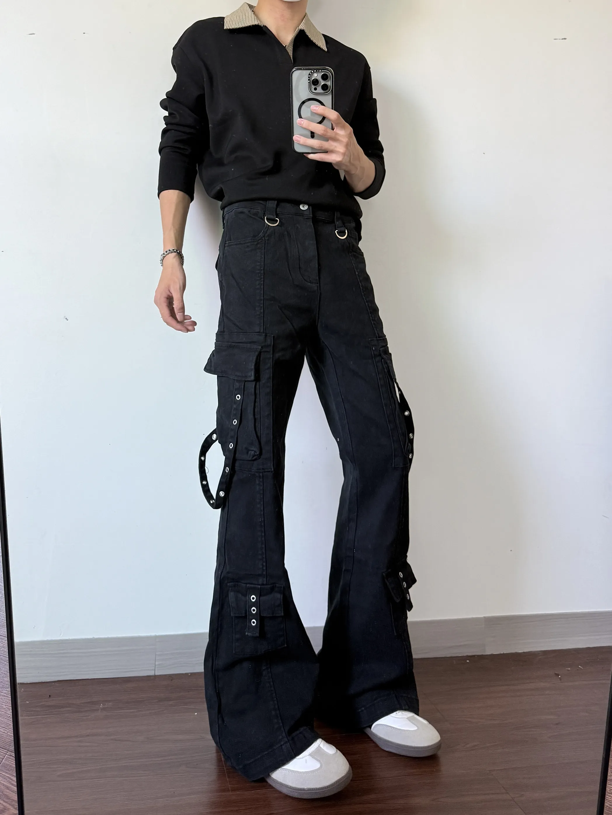 

American High Street Retro Multi-Pocket Design Work Pants Men's Trendy Brand Flared Floor-Length CleanFit Loose Long Trousers