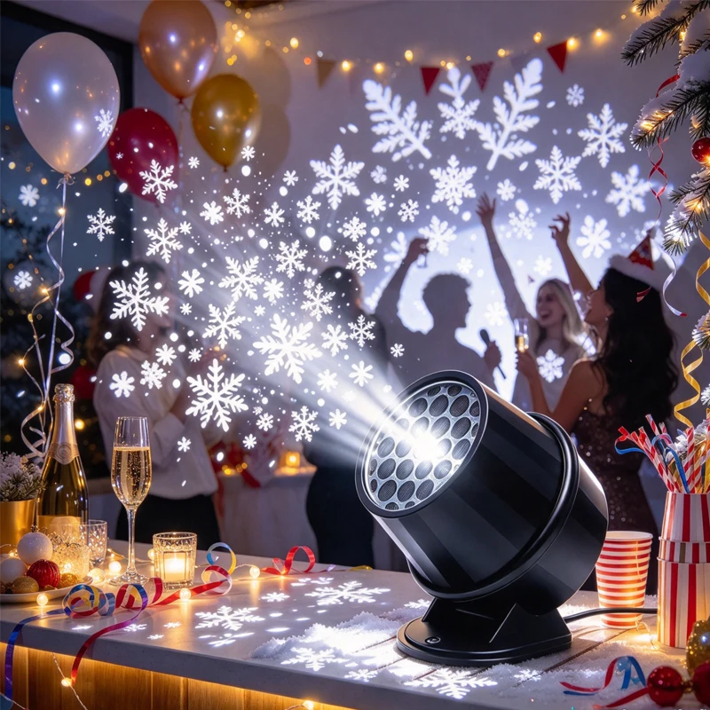 Christmas holiday projection light, snowflake light, snowflake pattern rotating LED stage atmosphere home decoration light