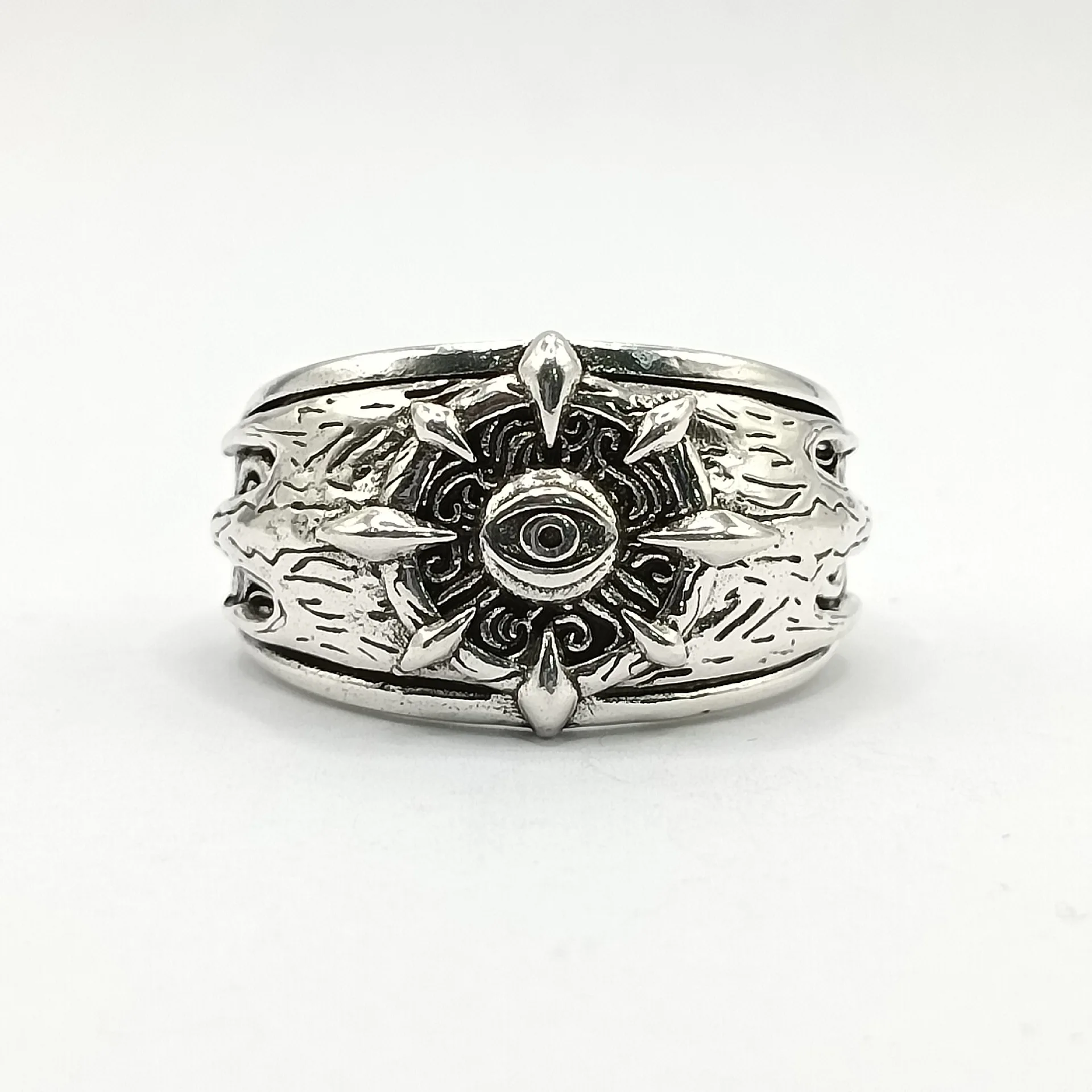 Anillo abierto Retro "Reborn" de ojo divino para hombres, cobre Chapado en plata, joyería bouda gótica Punk, accesorios para ciclistas de hip hop, regalo