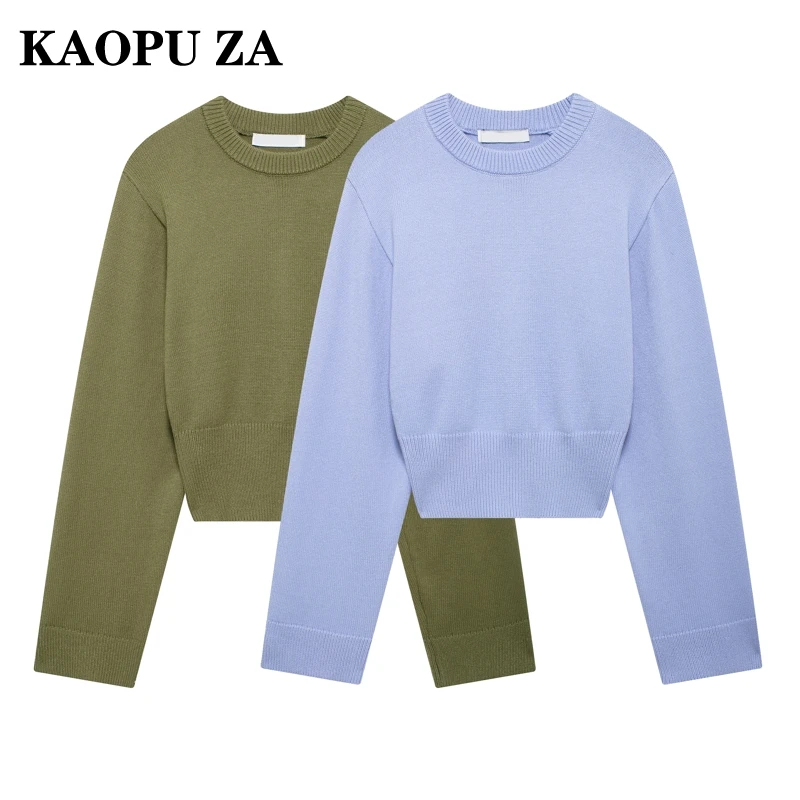 KAOPU ZA 2024 New Autumn/Winter Woman's Casual Solid Color O-Collar Sweater Jumper Women Clothing Fashion Long Sleeve Knit Top