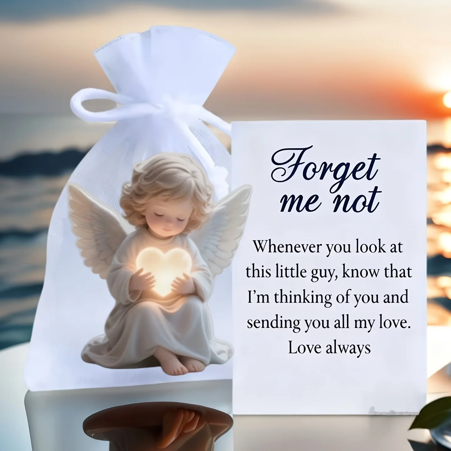 Estatua de niña con alas de corazón 2D, adorno de bolsillo con tarjeta de ánimo y mensaje emocional inspirador, token de abrazo, regalo conmemorativo, ideal para decoración del hogar, decoración de habitaciones, regalo conmemorativo para familiares y amigos.