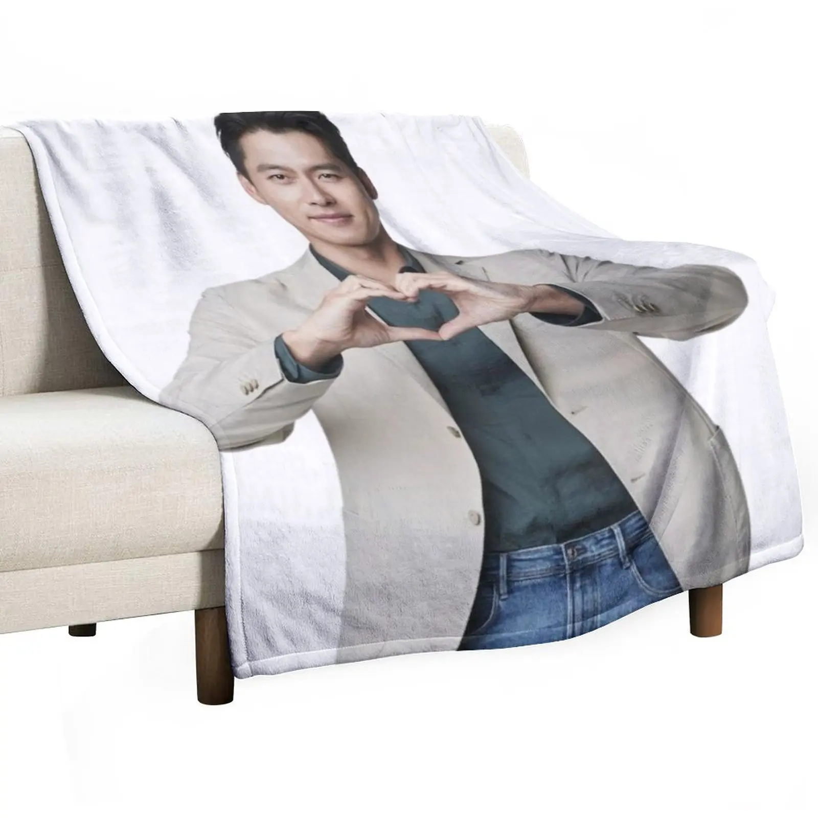 

Hyun Bin Heart Gesture Throw Blanket For Sofa Thin Baby Decorative Sofas Travel Blankets