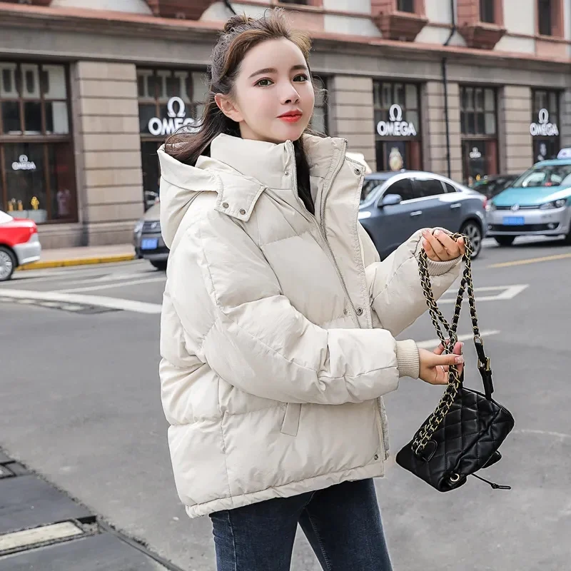 Women Parkas 2024 New Korean Winter Jacket Casual Loose Down Coat Oversize Hooded Warm Soft Cotton Puffer Snow Wear Jackets