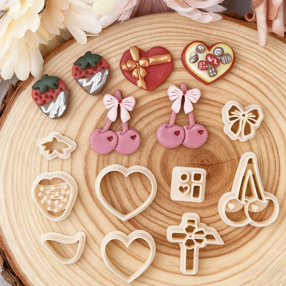 Valentine\'s Day Fruits Chocolate Heart Polymer Clay Cutters Cherry Strawberry Shaped Earrings Pottery Clay Jewelry Making Tools