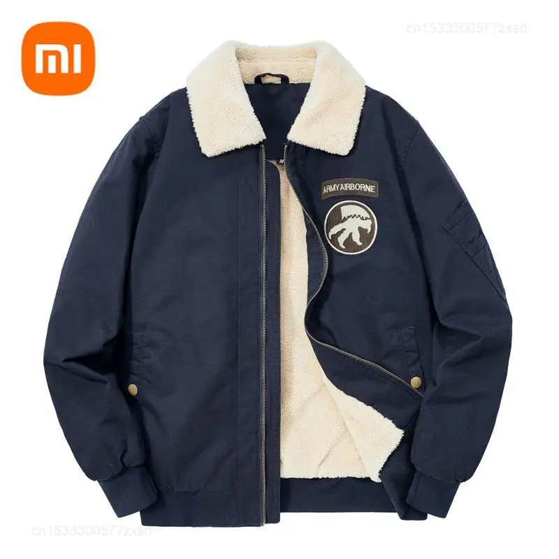 Xiaomi Winter Fleece Lined Cotton Jackets Thickened Plush Lamb Warm Windbreaker Jacket Men Fashion Casual Outwearing Coats 6XL