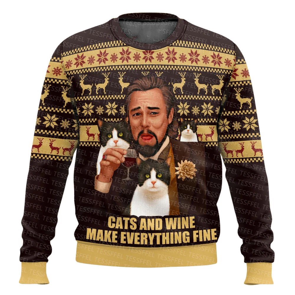 

Cosplay Christmas Santa Claus Knitted Ugly Sweater Jesus Anime Vintage Graffiti Long Sleeves 3DPrint Winter Pullover Harajuku Q