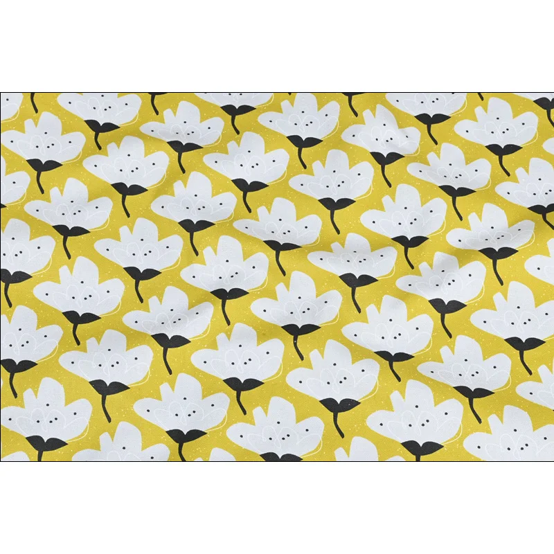 Thin Canvas Fabric with Little Yellow Flower Print, 100% Cotton, DIY Bag, Back Cushion, Table Cloth, CR-1652