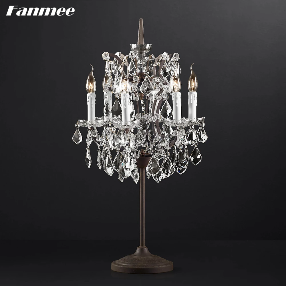 Traditional Table Lamp for Living Room 19th. Rococo Vintage Clear Cristal Standing Lamp Black Rustic Metal Indoor Light Fixture