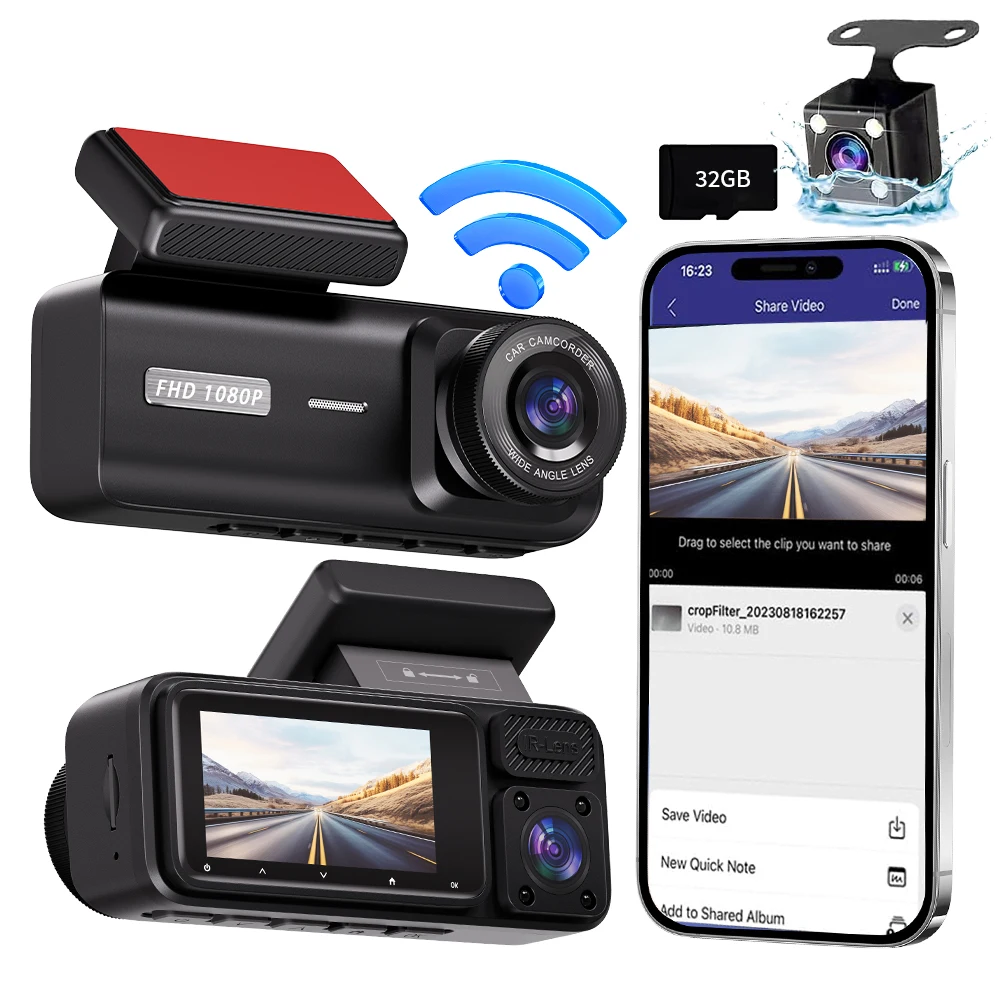 Dash Cam WIFI W/ IR Night Vision Loop Recording & 2