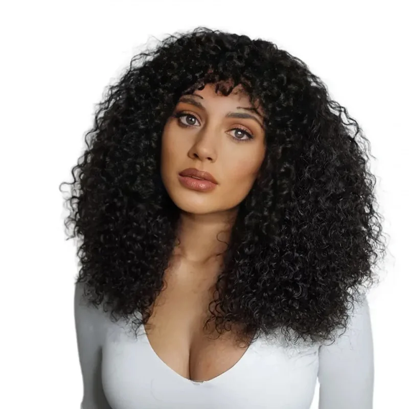 

Европейский и американский стиль, черный цвет, для женщин, короткий кудрявый парик из синтетических волос в стиле афро-пуфф.