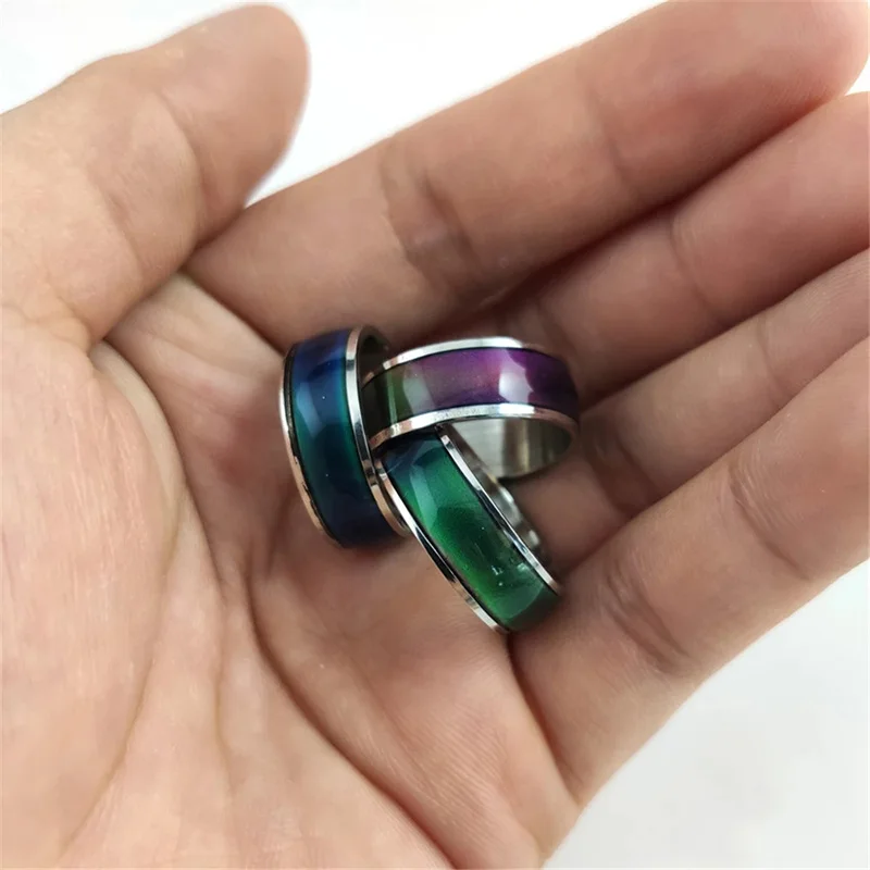 Ringe mit wechselnder Farbe, Edelstahl, Stimmung, Emotion, Gefühl, Temperatur, Ringe für Frauen, Männer, Paare, glasierter Ton, feiner Schmuck, Geschenke – Detail 7