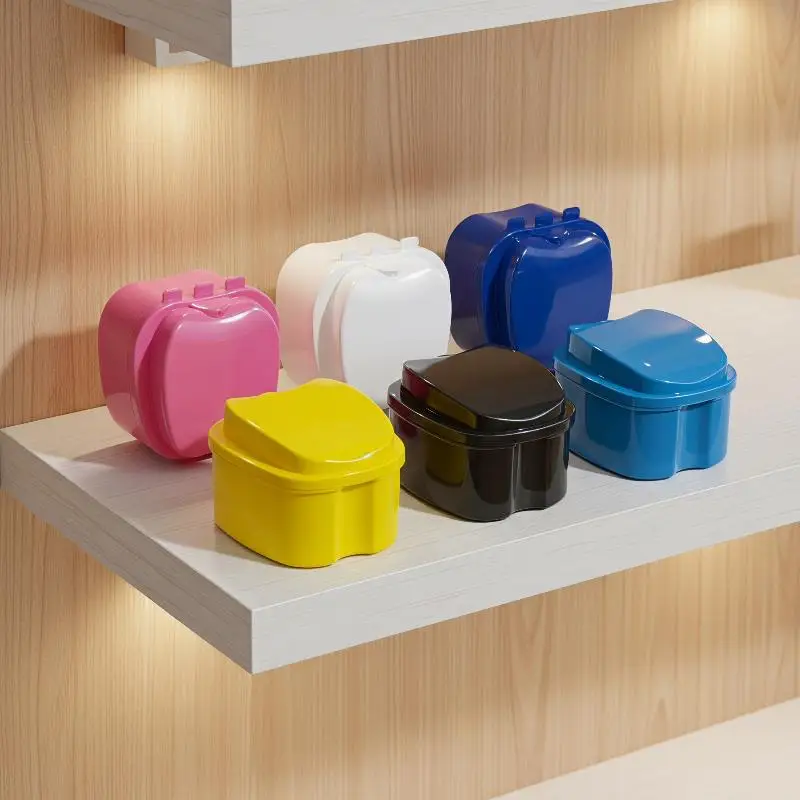 Denture Bath Box Organizer Dental False Teeth Storage Box With Hanging Net Container Cleaning Teeth Cases Artificial Tooth Boxes