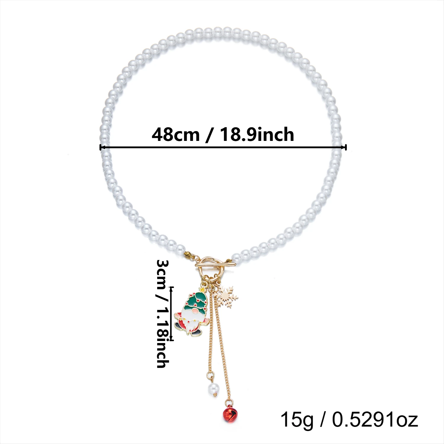 3-teiliges elegantes Perlenimitat-Halsketten- und Ohrring-Set für Weihnachten, Weihnachtsmann, Schneeflocken-Halskette, Neujahrsparty-Schmuck – Detail 8