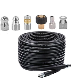 Sewer Jetter Kit for Pressure Washer ,Hydrojet Drain Cleaning Kit with Button Nose,Rotating Sewer Jet Nozle and 1/4