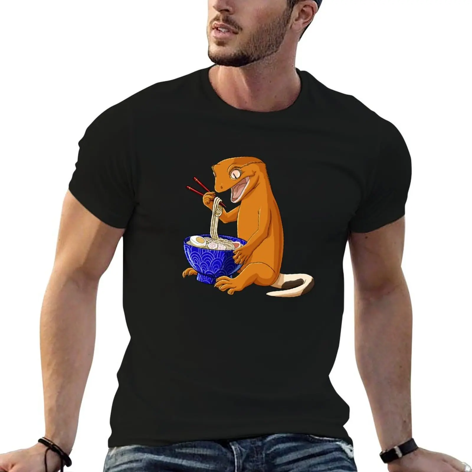

Funny Japanese Kawaii Ramen Reptile Crested Gecko T-Shirt man t shirts graphic t shirt personalised t shirt man cotton T-Shirt